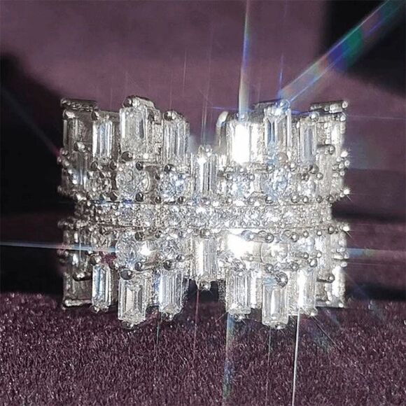 Diamond Wide Band Wedding Engagement Anniversary Ring - Picture 1 of 11